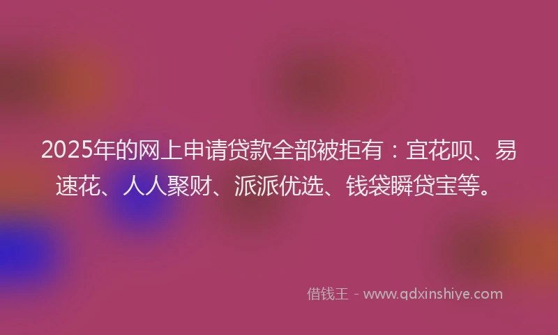 2025年的网上申请贷款全部被拒有：宜花呗、易速花、人人聚财、派派优选、钱袋瞬贷宝等。