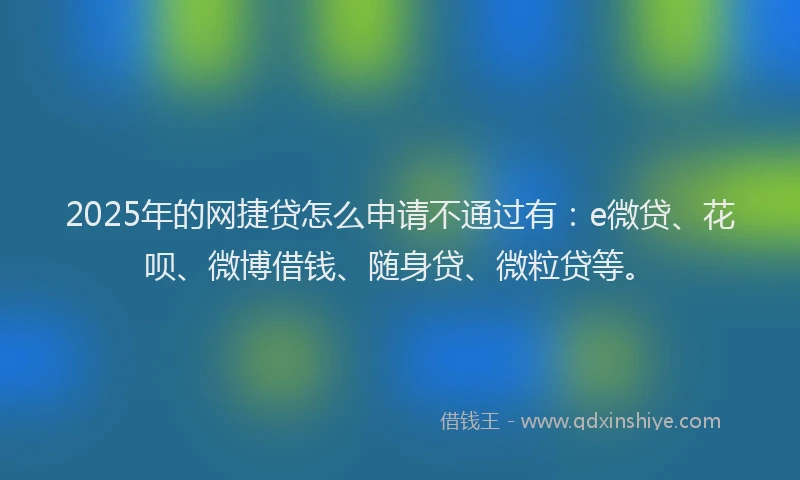 2025年的网捷贷怎么申请不通过有：e微贷、花呗、微博借钱、随身贷、微粒贷等。