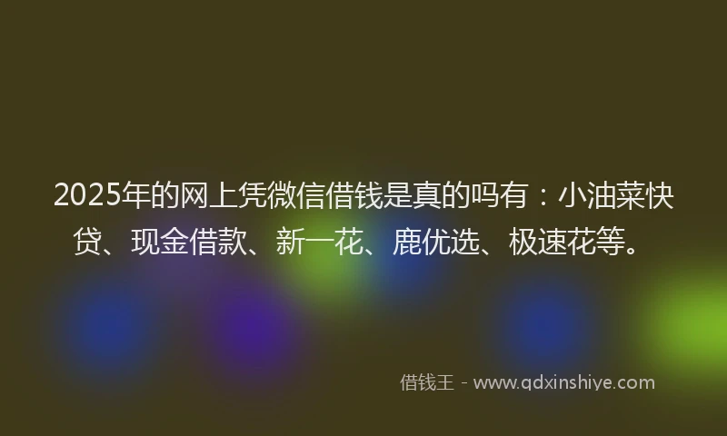 2025年的网上凭微信借钱是真的吗有：小油菜快贷、现金借款、新一花、鹿优选、极速花等。