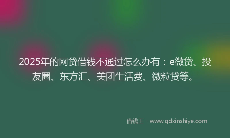 2025年的网贷借钱不通过怎么办有：e微贷、投友圈、东方汇、美团生活费、微粒贷等。