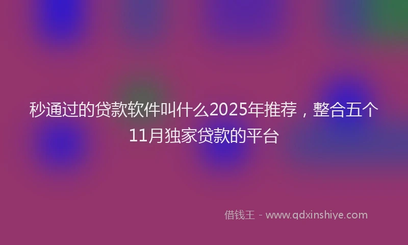 秒通过的贷款软件叫什么2025年推荐，整合五个11月独家贷款的平台