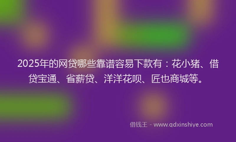 2025年的网贷哪些靠谱容易下款有：花小猪、借贷宝通、省薪贷、洋洋花呗、匠也商城等。