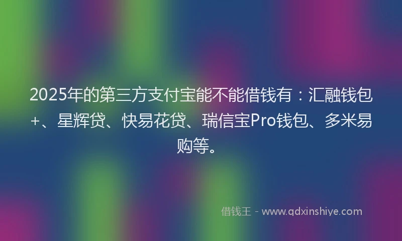 2025年的第三方支付宝能不能借钱有：汇融钱包+、星辉贷、快易花贷、瑞信宝Pro钱包、多米易购等。