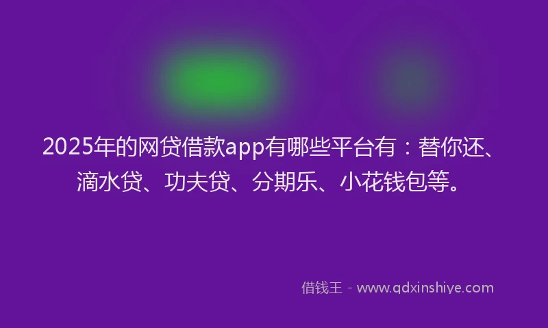 2025年的网贷借款app有哪些平台有：替你还、滴水贷、功夫贷、分期乐、小花钱包等。