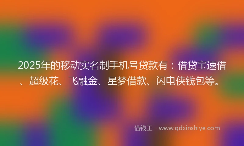 2025年的移动实名制手机号贷款有：借贷宝速借、超级花、飞融金、星梦借款、闪电侠钱包等。