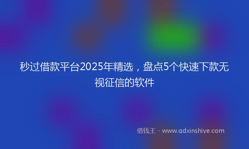 秒过借款平台2025年精选，盘点5个快速下款无视征信的软件