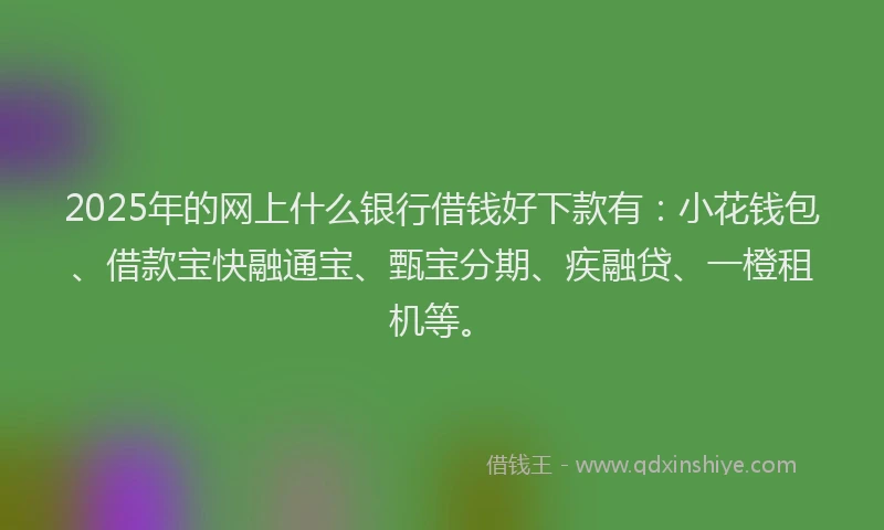2025年的网上什么银行借钱好下款有：小花钱包、借款宝快融通宝、甄宝分期、疾融贷、一橙租机等。