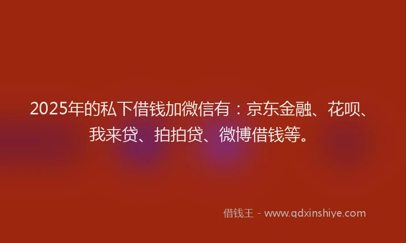 2025年的私下借钱加微信有：京东金融、花呗、我来贷、拍拍贷、微博借钱等。