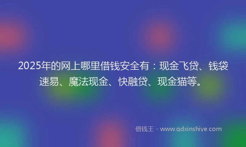 2025年的网上哪里借钱安全有：现金飞贷、钱袋速易、魔法现金、快融贷、现金猫等。
