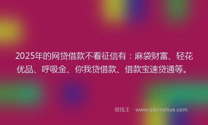 2025年的网贷借款不看征信有：麻袋财富、轻花优品、呼吸金、你我贷借款、借款宝速贷通等。