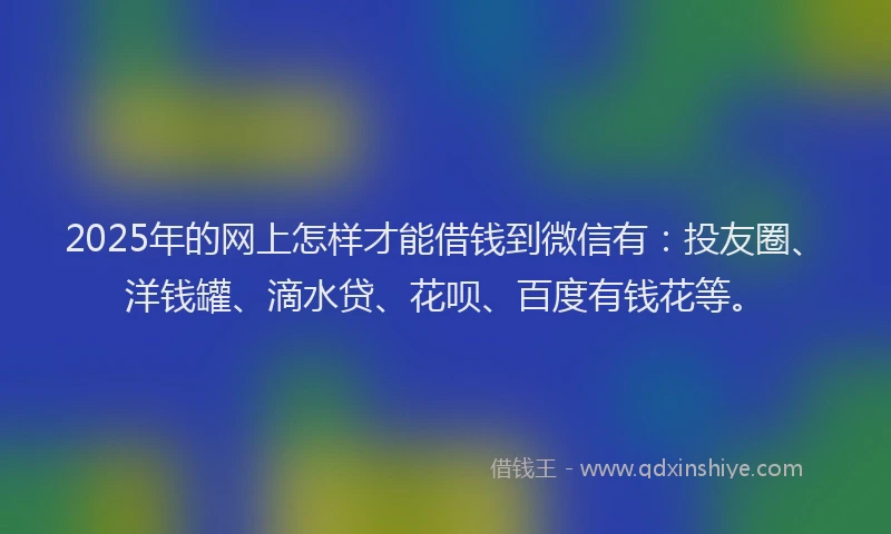 2025年的网上怎样才能借钱到微信有：投友圈、洋钱罐、滴水贷、花呗、百度有钱花等。