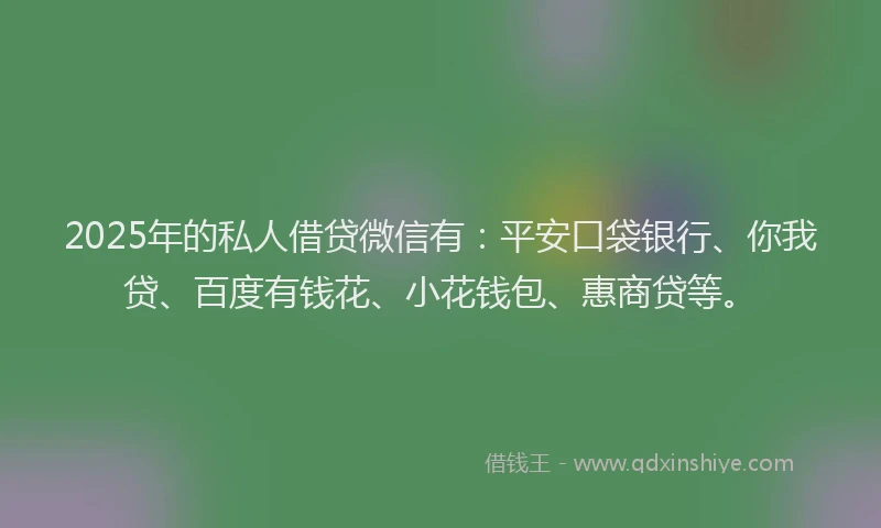 2025年的私人借贷微信有：平安口袋银行、你我贷、百度有钱花、小花钱包、惠商贷等。