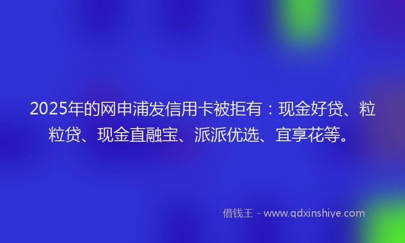 2025年的网申浦发信用卡被拒有：现金好贷、粒粒贷、现金直融宝、派派优选、宜享花等。