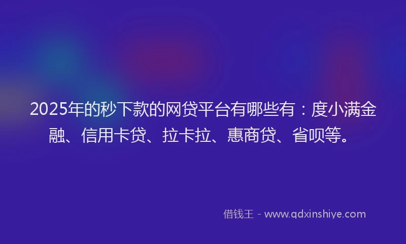 2025年的秒下款的网贷平台有哪些有：度小满金融、信用卡贷、拉卡拉、惠商贷、省呗等。