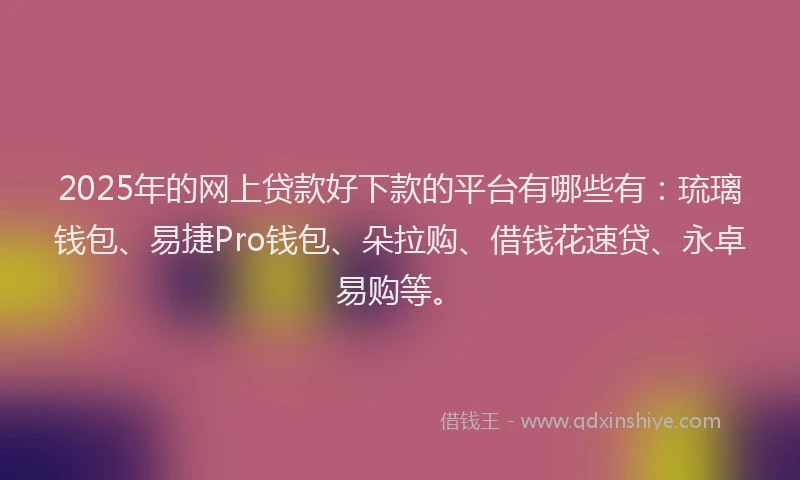 2025年的网上贷款好下款的平台有哪些有：琉璃钱包、易捷Pro钱包、朵拉购、借钱花速贷、永卓易购等。