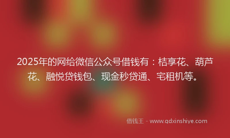 2025年的网给微信公众号借钱有：桔享花、葫芦花、融悦贷钱包、现金秒贷通、宅租机等。