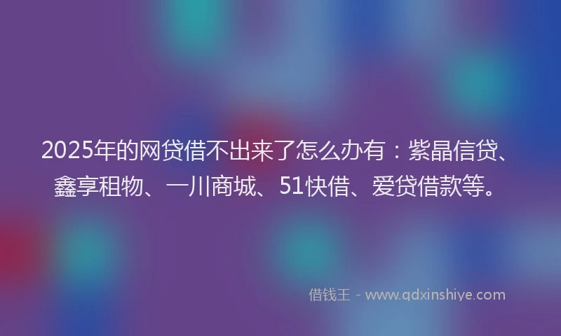 2025年的网贷借不出来了怎么办有：紫晶信贷、鑫享租物、一川商城、51快借、爱贷借款等。
