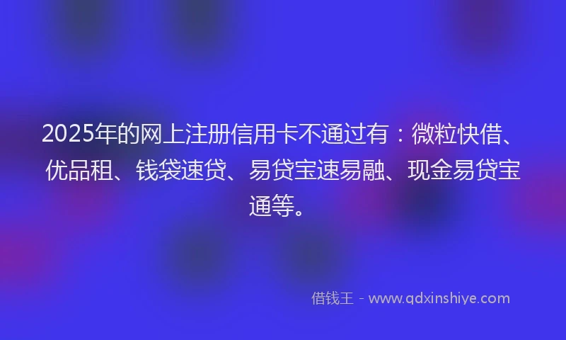 2025年的网上注册信用卡不通过有：微粒快借、优品租、钱袋速贷、易贷宝速易融、现金易贷宝通等。