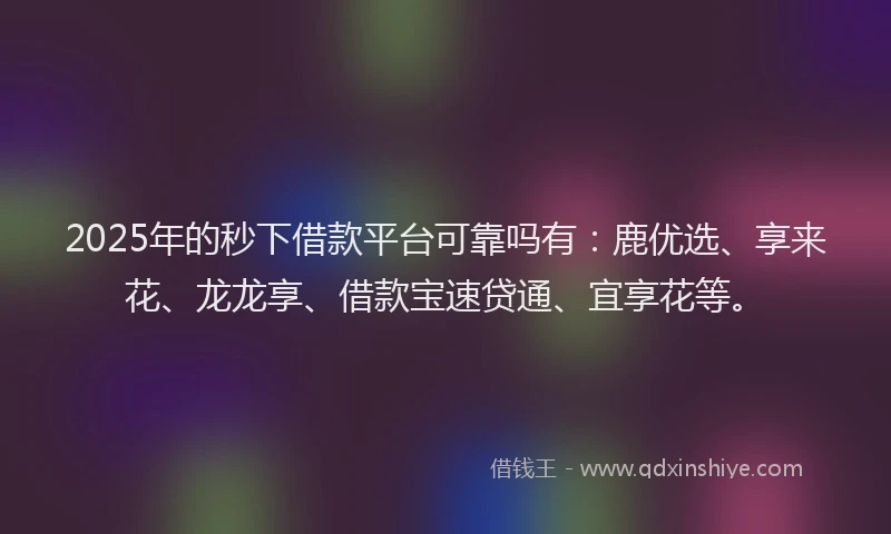 2025年的秒下借款平台可靠吗有：鹿优选、享来花、龙龙享、借款宝速贷通、宜享花等。