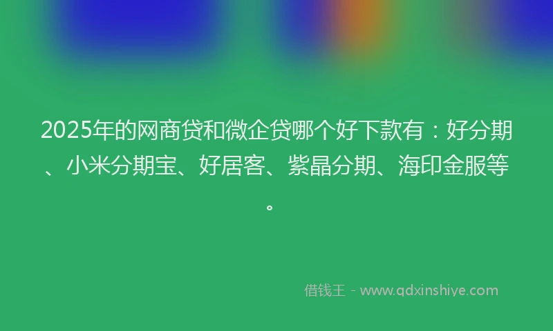 2025年的网商贷和微企贷哪个好下款有:好分期、小米分期宝、好居客、紫晶分期、海印金服等。