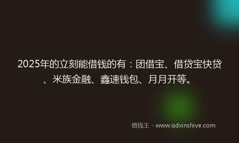 2025年的立刻能借钱的有：团借宝、借贷宝快贷、米族金融、鑫速钱包、月月开等。