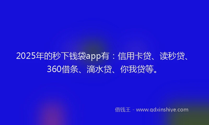2025年的秒下钱袋app有：信用卡贷、读秒贷、360借条、滴水贷、你我贷等。