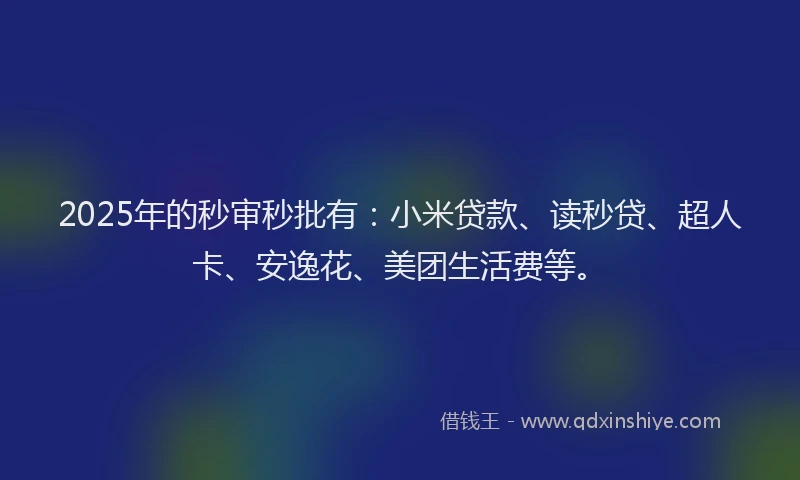 2025年的秒审秒批有：小米贷款、读秒贷、超人卡、安逸花、美团生活费等。