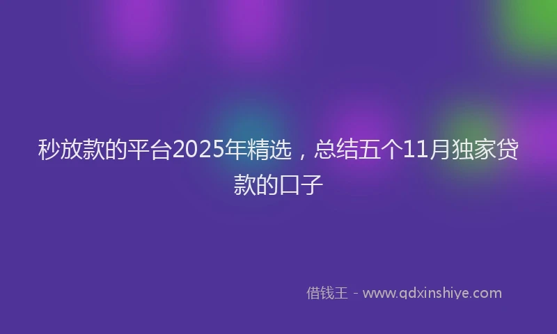 秒放款的平台2025年精选，总结五个11月独家贷款的口子