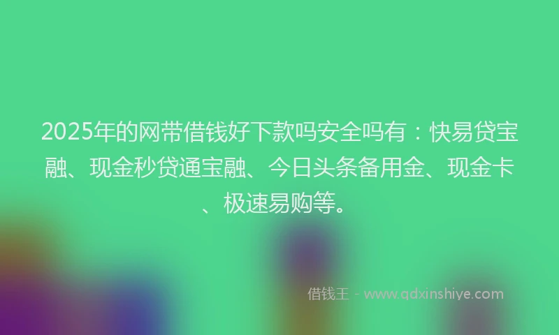 2025年的网带借钱好下款吗安全吗有：快易贷宝融、现金秒贷通宝融、今日头条备用金、现金卡、极速易购等。