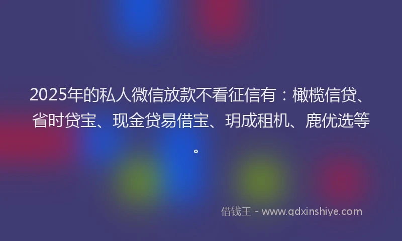 2025年的私人微信放款不看征信有：橄榄信贷、省时贷宝、现金贷易借宝、玥成租机、鹿优选等。