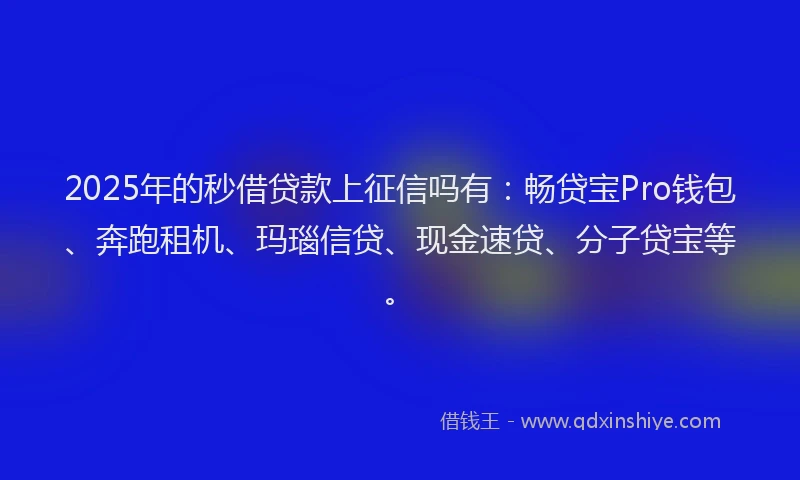 2025年的秒借贷款上征信吗有：畅贷宝Pro钱包、奔跑租机、玛瑙信贷、现金速贷、分子贷宝等。