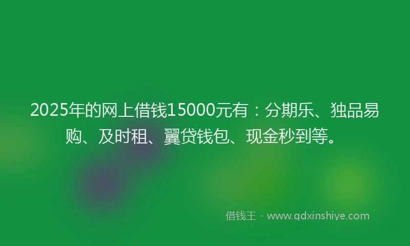 2025年的网上借钱15000元有：分期乐、独品易购、及时租、翼贷钱包、现金秒到等。
