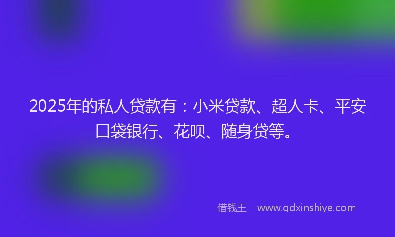 2025年的私人贷款有：小米贷款、超人卡、平安口袋银行、花呗、随身贷等。