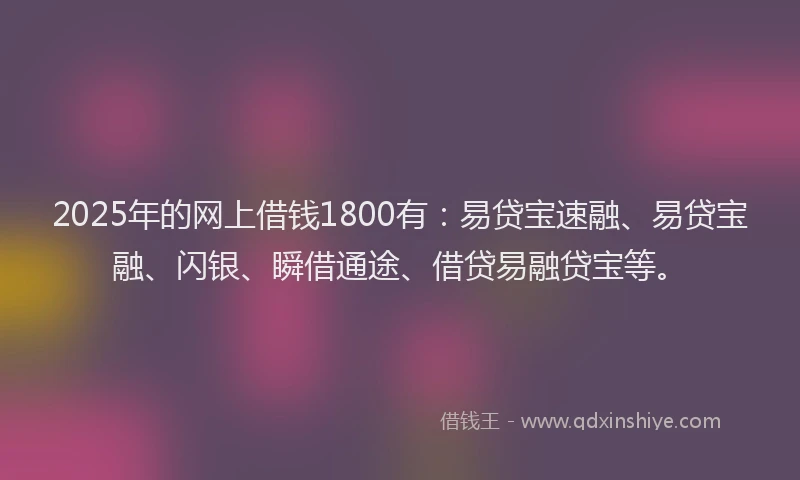 2025年的网上借钱1800有：易贷宝速融、易贷宝融、闪银、瞬借通途、借贷易融贷宝等。