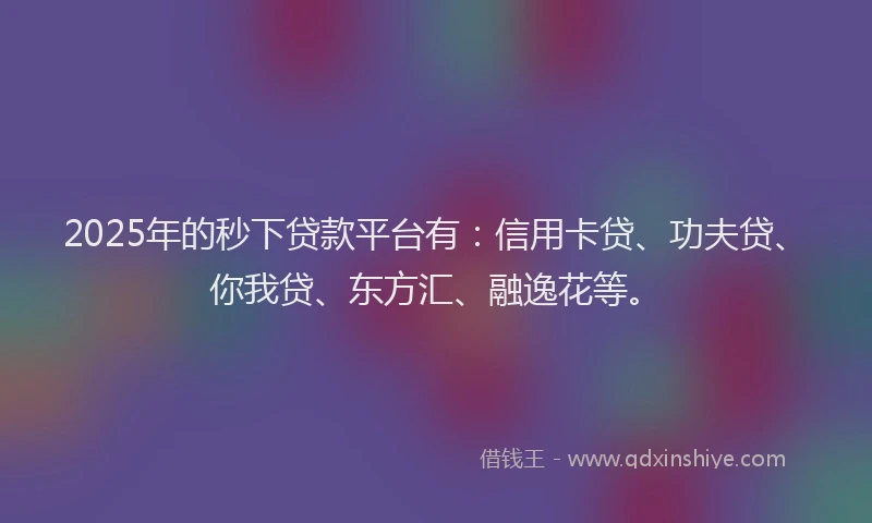 2025年的秒下贷款平台有：信用卡贷、功夫贷、你我贷、东方汇、融逸花等。