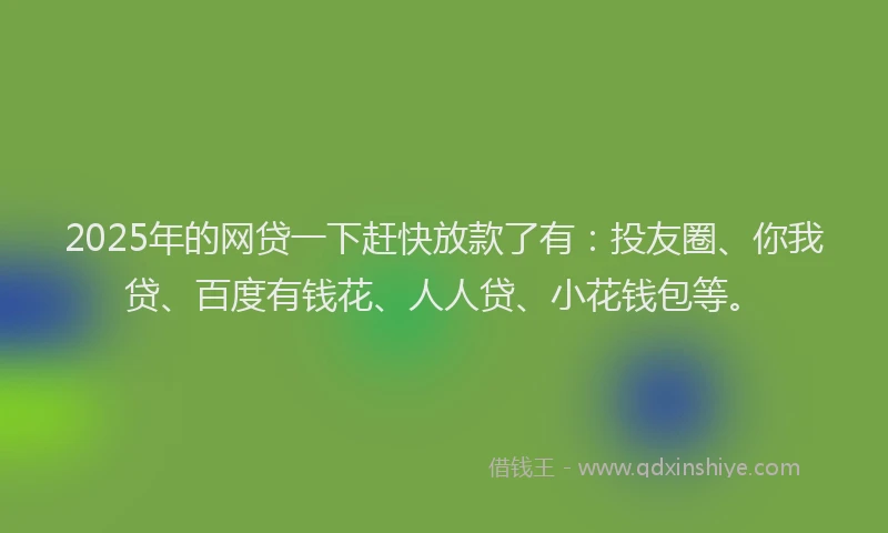 2025年的网贷一下赶快放款了有：投友圈、你我贷、百度有钱花、人人贷、小花钱包等。
