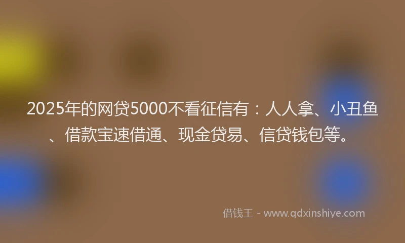 2025年的网贷5000不看征信有：人人拿、小丑鱼、借款宝速借通、现金贷易、信贷钱包等。