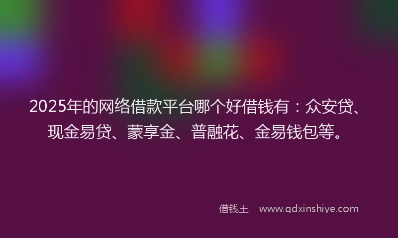 2025年的网络借款平台哪个好借钱有：众安贷、现金易贷、蒙享金、普融花、金易钱包等。