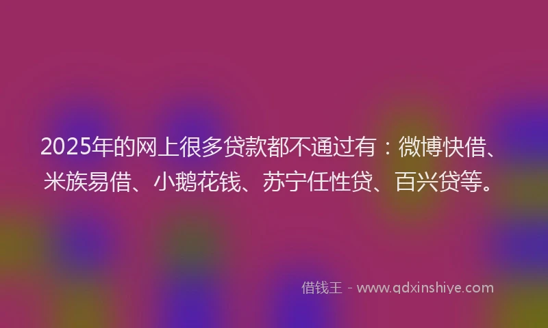 2025年的网上很多贷款都不通过有：微博快借、米族易借、小鹅花钱、苏宁任性贷、百兴贷等。