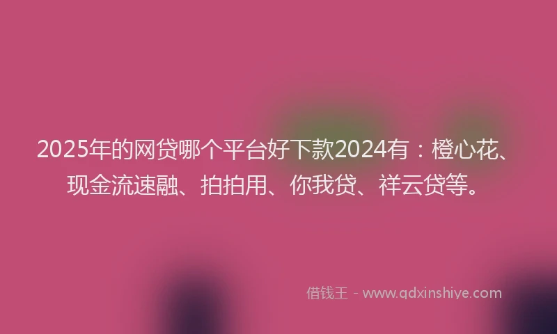 2025年的网贷哪个平台好下款2024有：橙心花、现金流速融、拍拍用、你我贷、祥云贷等。