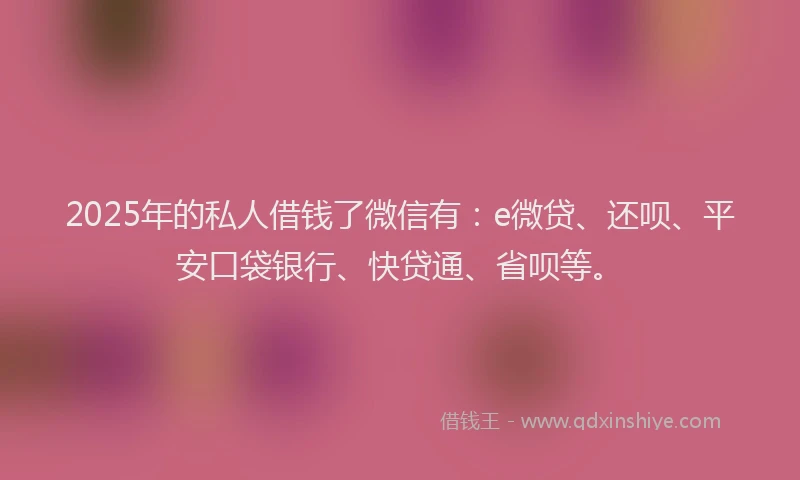 2025年的私人借钱了微信有：e微贷、还呗、平安口袋银行、快贷通、省呗等。