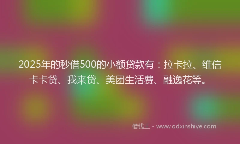 2025年的秒借500的小额贷款有：拉卡拉、维信卡卡贷、我来贷、美团生活费、融逸花等。