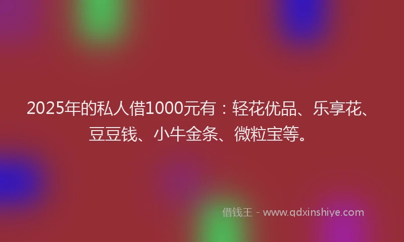 2025年的私人借1000元有：轻花优品、乐享花、豆豆钱、小牛金条、微粒宝等。