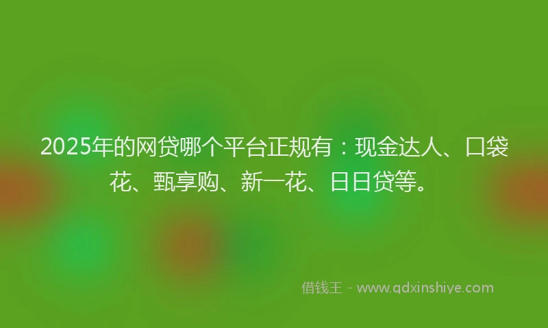 2025年的网贷哪个平台正规有：现金达人、口袋花、甄享购、新一花、日日贷等。