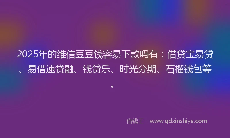 2025年的维信豆豆钱容易下款吗有：借贷宝易贷、易借速贷融、钱贷乐、时光分期、石榴钱包等。