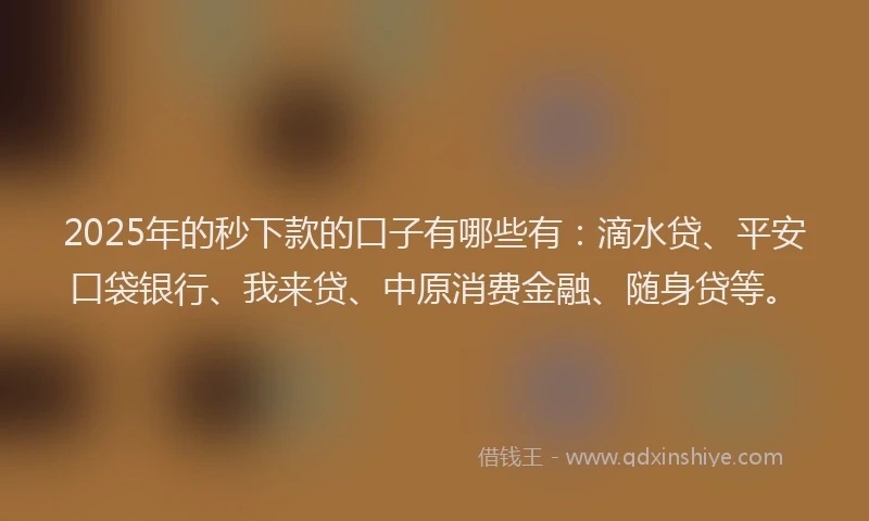 2025年的秒下款的口子有哪些有：滴水贷、平安口袋银行、我来贷、中原消费金融、随身贷等。