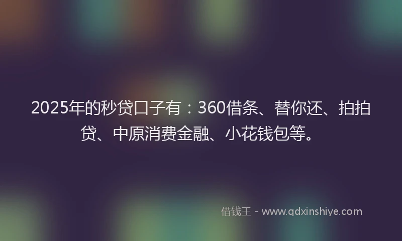 2025年的秒贷口子有：360借条、替你还、拍拍贷、中原消费金融、小花钱包等。