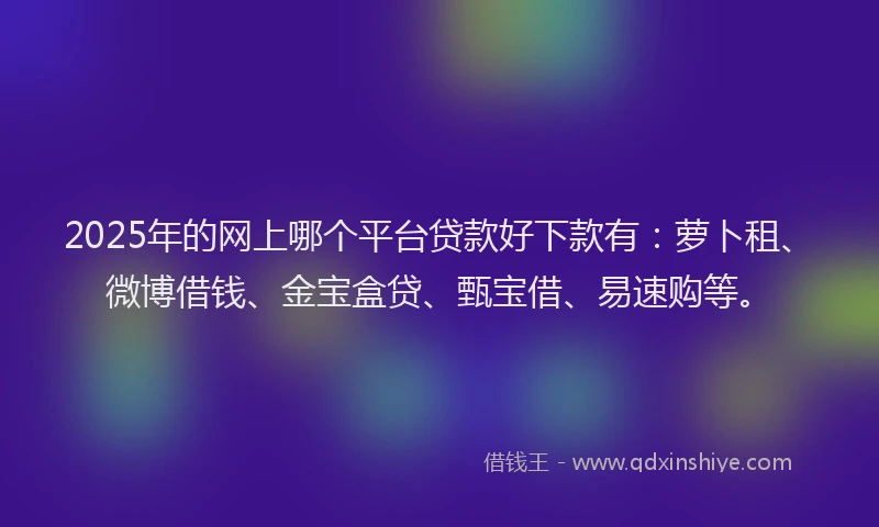 2025年的网上哪个平台贷款好下款有：萝卜租、微博借钱、金宝盒贷、甄宝借、易速购等。