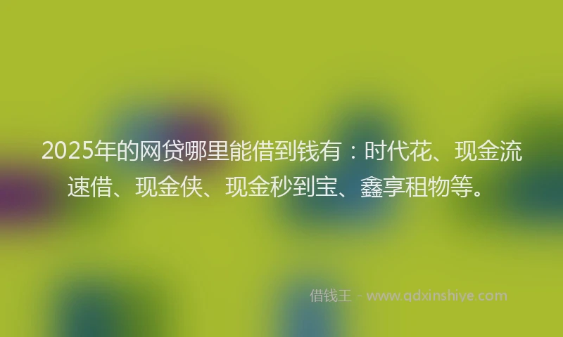 2025年的网贷哪里能借到钱有：时代花、现金流速借、现金侠、现金秒到宝、鑫享租物等。