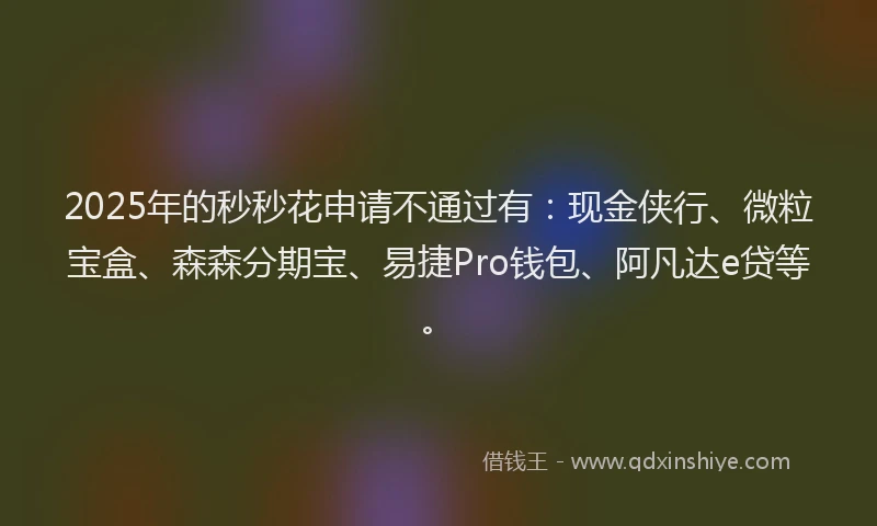 2025年的秒秒花申请不通过有：现金侠行、微粒宝盒、森森分期宝、易捷Pro钱包、阿凡达e贷等。
